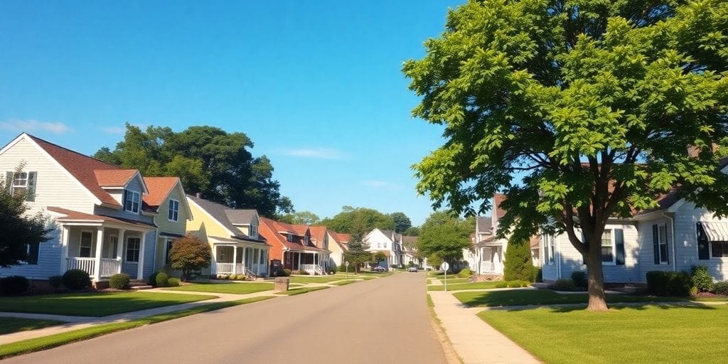New Jersey neighborhood with charming homes and greenery.
