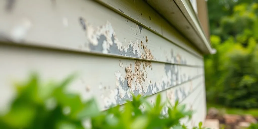 House exterior with visible mold growth on walls.